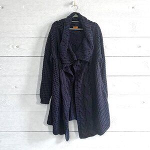 POL Chunky cable cardigan, Open Front, Size L, Navy Blue